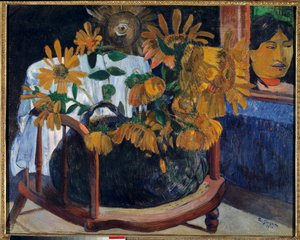 Zonnebloemen in een fauteuil