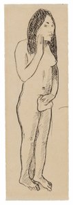 Tahitische Eva (gerelateerd aan het schilderij Parau ne te varua ino) (recto); Fragment van inscriptie (gerelateerd aan Cahier pour Aline) (verso) door Paul Gauguin