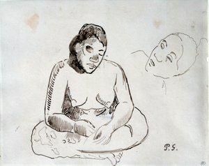 Tahitische vrouw zittend door Paul Gauguin