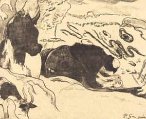 De wasvrouwen Les laveuses (1889) door Paul Gauguin