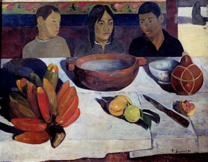 De maaltijd of bananen. Jonge Tahitianen aan tafel. Schilderij door Paul Gauguin (1848-1903) 1891 door Paul Gauguin
