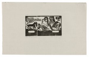 Drie mensen, een masker, een vos en een vogel, kopstuk voor Le sourire door Paul Gauguin