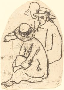 Drie Tahitianen (Studie voor "De Zuster van Liefdadigheid") door Paul Gauguin
