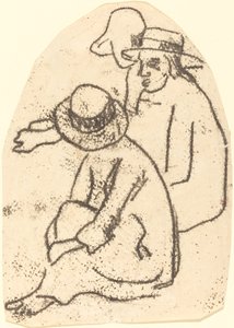 Drie Tahitianen Studie voor La soeur de charite door Paul Gauguin