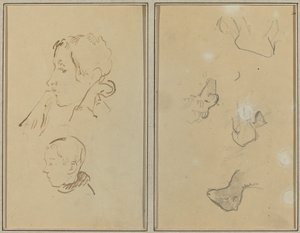 Twee hoofden; studies van schapen door Paul Gauguin
