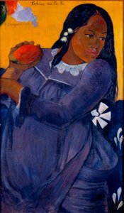 Vahine no te vi Tahitiaanse vrouw die een mango vasthoudt door Paul Gauguin