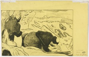 Volpini Suite: Vrouwen die kleren wassen verso door Paul Gauguin