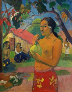 Waar ga je heen?, of Vrouw die een vrucht vasthoudt door Paul Gauguin