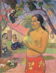 Vrouw die een Fruit Vasthoudt; Waar ga je heen (Eu haere ia oe), 1893 door Paul Gauguin