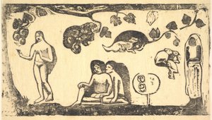 Vrouwen, dieren en gebladerte door Paul Gauguin