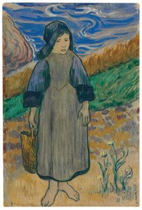 Jonge Bretonse Meisje aan Zee; Jeune Bretonne au bord de la mer door Paul Gauguin