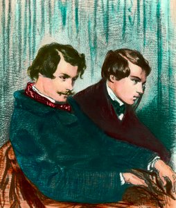 Portret van Edmond Goncourt en Jules Goncourt, broers en schrijvers door Paul Gavarni