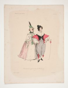 Travestissementen (sic) Origineel voor de bals van 1834. Nos. 2 en 3. door Paul Gavarni