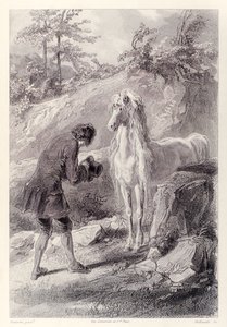 Het paard stopte en staarde naar mij, uit de Franse editie van Gullivers Reizen door Jonathan Swift