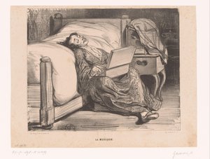 Vrouw in kamerjas met een serinette