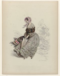 Vrouw, lopend in de wind, met parasol, 1840 door Paul Gavarni