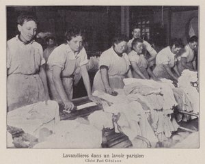 Wasvrouwen in een wasserij in Parijs