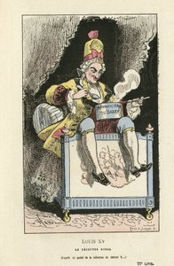 Illustratie van Hadol (1835-1875) in Histoire de France tintamarresque, ca. 1880 - Ancien régime - Du Barry Jeanne, Louis XV
