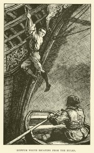 Huffum White ontsnapt uit de gevangenis (gravure) door Paul Hardy