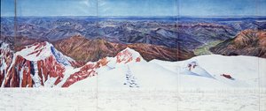 Panoramisch uitzicht op de top van Pelvoux (sommet du Pelvoux) in het Massif des Ecrins, Franse Alpen door Paul Helbronner