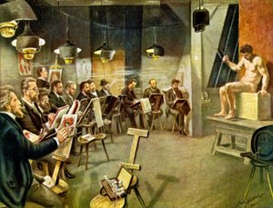 Kunststudenten, ca. 1930 (illustratie) door Paul Heydel