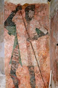 Muurschildering van St. George in de kapel, Farleigh Hungerford Castle, Somerset, ca. 2007