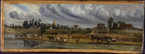 Oevers van de Seine bij de barrière de la Cunette, nabij Champ-de-Mars (1820) door Paul Huet