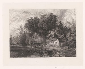 Gezicht op een huis aan de rand van een bos door Paul Huet