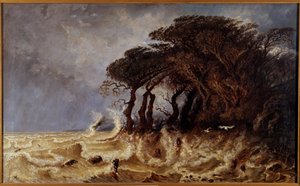 Grote equinoxvloed bij Honfleur Schilderij door Paul Huet (1803-1869) 1861