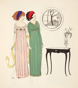 Twee empire lijn dagjurken uit Les Robes de Paul Poiret gepubliceerd 1908