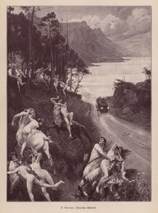 Satyrs en nimfen geschrokken door een auto door Paul Jean Gervais