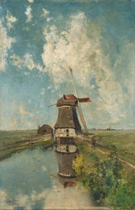 Een molen aan een polderwaterweg, bekend als 