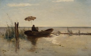 Een schilder, mogelijk de kunstenaar W.B. Tholen, aan het werk in een punter op een zonnige dag door Paul Joseph Constantin Gabriel