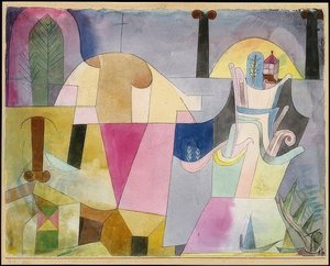 Landschap met zwarte zuilen. 1919 door Paul Klee