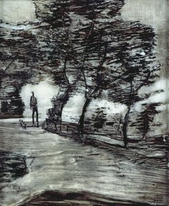 Parkpad, met lange man en hond door Paul Klee