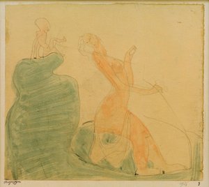 Ondeugend (Aphrodite en de ondeugende Eros) door Paul Klee