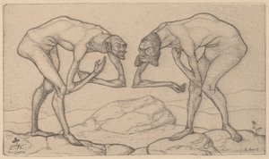 Twee Mannen, elkaar in hogere positie vermoedend, ontmoeten elkaar, 1903 door Paul Klee