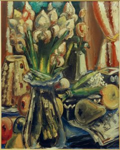 Stilleven met irisbloemen