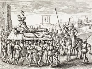 16e eeuwse propaganda ter illustratie van straffen die koning Hendrik Viii had uitgevaardigd tegen Engelse katholieken. door Paul Lacroix