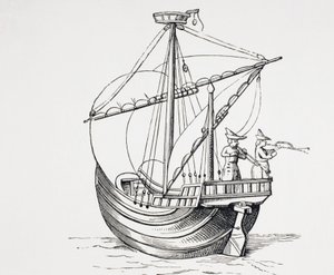 Een 15e eeuws zeilschip. door Paul Lacroix