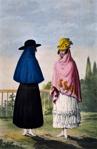 Bergvrouw en vlaktevrouw, gravure door Paul Legrand, Colombia door Paul Legrand