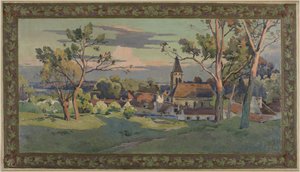 Schets voor het stadhuis van Thiais: dorp met een kerk, circa 1902 door Paul Léon Felix (attr. to) Schmitt