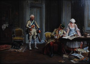 Le Billet de Logement. Olieverf op paneel, gesigneerd en gedateerd P Jazet 1879 door Paul Léon Jazet