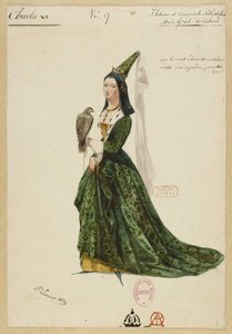 Isabelle de Bavière. Kostuumontwerp voor de opera Charles VI door Fromental Halévy, 1843 door Paul Lormier