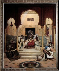 De oosterse dansers in een harem die een pasja vermaken door Paul Louis Bouchard