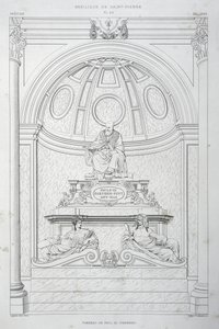 Grafmonument van paus Paulus III (Farnese), gravure uit Het Vaticaan en de Sint-Pietersbasiliek door Paul Marie Letarouilly