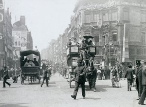 Ludgate Circus, Londen, voorbereid voor het Diamanten Jubileum van Koningin Victoria, 1897