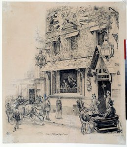 Zicht op de ingang van het Cabaret du Chat Noir