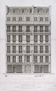 Ontwerp voor een flatgebouw in Haussmann-stijl in de rue de la Paix, Parijs, ca. 1860 door Paul Mesnard
