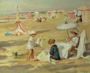 Moeder met haar kinderen op het strand door Paul Michel Dupuy